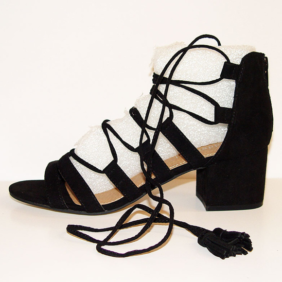 lace up ghillie block heels